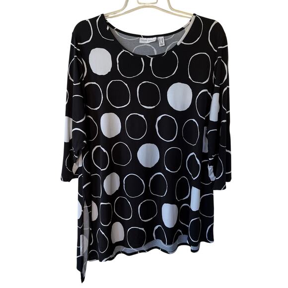 Susan Graver Liquid Knit boat neck assymetrical Black Bubbles size 2X - Picture 1 of 8